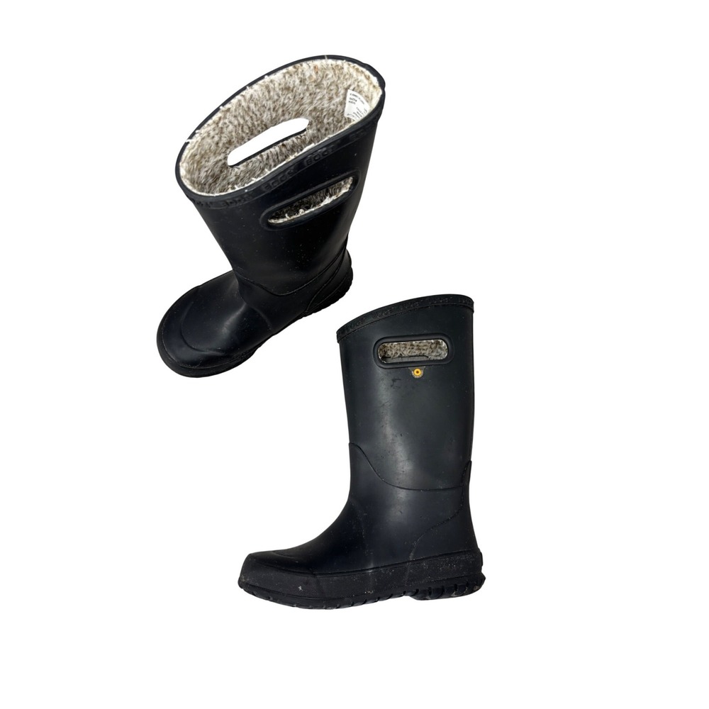 Bogs Unisex Black Plush Lined Rain Boot Snow Waterproof Pull‎ On Kids Size 13